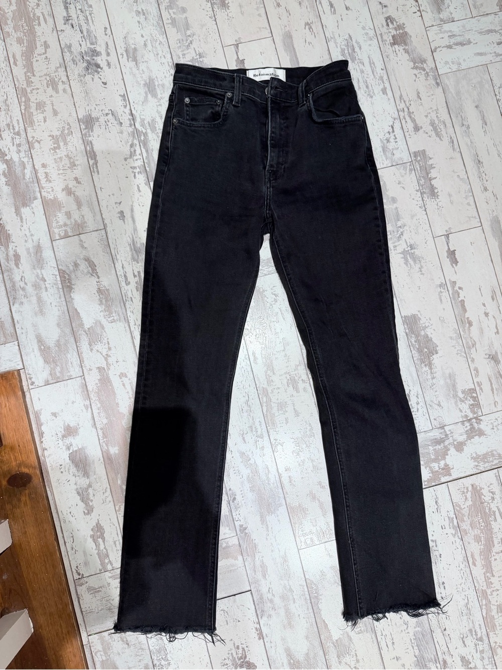 Reformation jeans high-rise waist, straight-leg or slight bootcut silhouette 26
